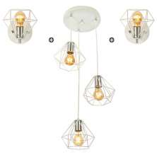 Kit 1 Pendente Triplo + 2 Arandelas Diamante Aramado Branco