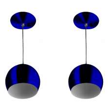 Kit 2 Lustre Pendente Bola Media Alumínio 23cm Azul Metalico
