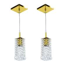 Kit 2 Lustre Pendente Clearcrillic Cristal Acrílico Dourado