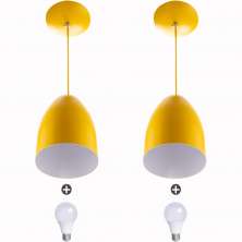 Kit 2 Lustre Pendente Cone De Alumínio 20x14cm Amarelo + Lampada