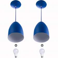 Kit 2 Lustre Pendente Cone De Alumínio 20x14cm Azul + Lampada