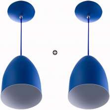 Kit 2 Lustre Pendente Cone De Alumínio 20x14cm Azul