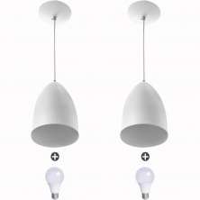 Kit 2 Lustre Pendente Cone De Alumínio 20x14cm Branco + Lampada