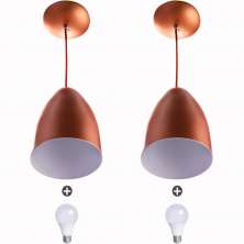 Kit 2 Lustre Pendente Cone De Alumínio 20x14cm Cobre + Lampada