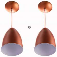 Kit 2 Lustre Pendente Cone De Alumínio 20x14cm Cobre