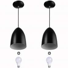 Kit 2 Lustre Pendente Cone De Alumínio 20x14cm Preto + Lampada