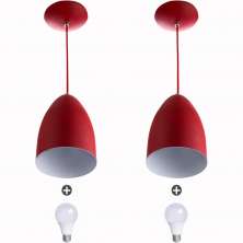 Kit 2 Lustre Pendente Cone De Alumínio 20x14cm Vermelho + Lampada