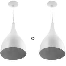 Kit 2 Lustre Pendente Gota Media De Alumínio 30cm Soquete E-27 Branco