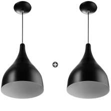 Kit 2 Lustre Pendente Gota Media De Alumínio 30cm Soquete E-27 Preto