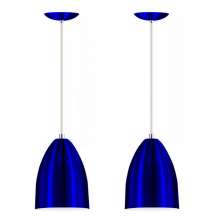 Kit 2 Lustre Pendente Luminária Cone Alumínio Azul Metalico