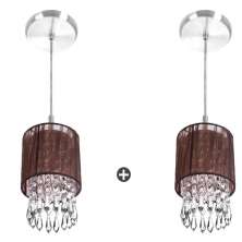 Kit 2 Lustre Pendente Redondo Cupula Cganza Cristal Acrílc Marrom