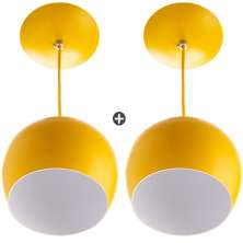 Kit 2 Lustres Pendente Bola Média Alumínio 23cm Amarelo