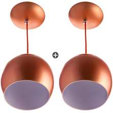 Kit 2 Lustres Pendente Bola Média Alumínio 23cm Cobre