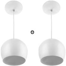 Kit 2 Lustres Pendente Bola Media De Alumínio 23cm Soquete E-27 Branco