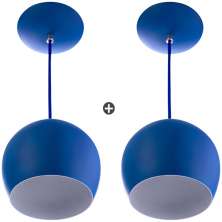 Kit 2 Lustres Pendente Bola Pequena Alumínio 15cm Azul