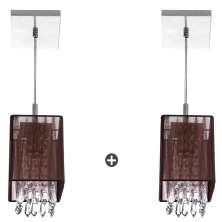 Kit 2 Lustres Pendente Cupula Quadrada Cganza Cristal Acrílic Marrom