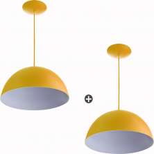 Kit 2 Lustres Pendente Meia Lua 40cm Alumínio Amarelo