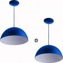 Kit 2 Lustres Pendente Meia Lua 40cm Alumínio Azul