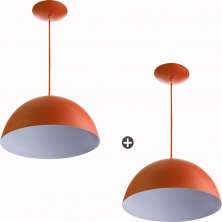 Kit 2 Lustres Pendente Meia Lua 40cm Alumínio Cobre