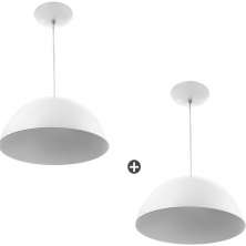 Kit 2 Lustres Pendente Meia Lua 40cm Alumínio Soquete E-27 Branco