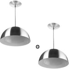 Kit 2 Lustres Pendente Meia Lua 40cm Alumínio Soquete E-27 Escovado