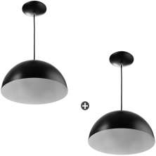 Kit 2 Lustres Pendente Meia Lua 40cm Alumínio Soquete E-27 Preto