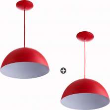 Kit 2 Lustres Pendente Meia Lua 40cm Alumínio Vermelho