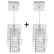 Kit 2 Pendente Cupula Quadrado ClearFio Cristal Acr. Branco