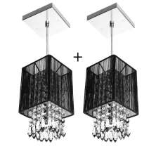 Kit 2 Pendente Cupula Quadrado ClearFio Cristal Acr. Preto