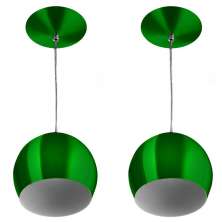 Kit 2 Pendentes Bola Pequena Alumínio 15cm Verde Metalico