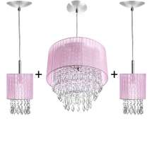 Kit 2 Pendentes Clearganza + Pendente Manu Organza Rosa