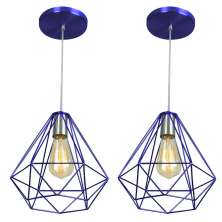 Kit 2 Pendentes Diamante Aramado Grande Azul Metalico