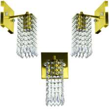 Kit 3 Arandelas Cristal Acril. Clearcrillic Quadrada Dourado