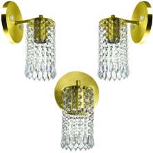 Kit 3 Arandelas Cristal Acril. Clearcrillic Redondo Dourado
