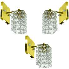 Kit 3 Arandelas De Cristal Legitimo Clearwall Dourada