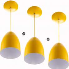 Kit 3 Lustre Pendente Cone De Alumínio 20x14cm Amarelo