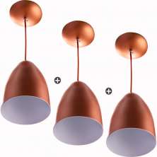 Kit 3 Lustre Pendente Cone De Alumínio 20x14cm Cobre