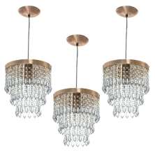 Kit 3 Lustre Pendente De Cristal Acrílico Manucrilic Cobre
