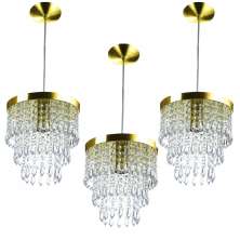 Kit 3 Lustre Pendente De Cristal Acrílico Manucrilic Dourado