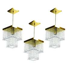 Kit 3 Lustre Pendente De Cristal Acrílico Marrycriic Dourado