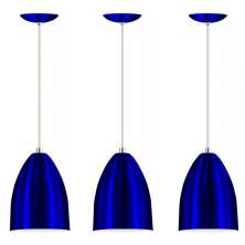 Kit 3 Lustre Pendente Luminária Cone Alumínio Azul Metalico