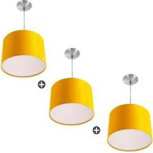 Kit 3 Lustres Cupula Pendente Dome 30x20cm Magnífico Amarelo