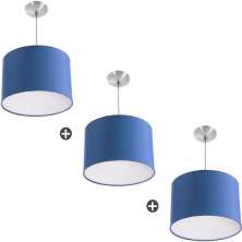 Kit 3 Lustres Cupula Pendente Dome 30x20cm Magnífico Azul