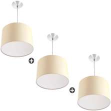 Kit 3 Lustres Cupula Pendente Dome 30x20cm Magnífico Bege