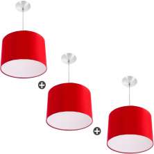 Kit 3 Lustres Cupula Pendente Dome 30x20cm Magnífico Vermelho