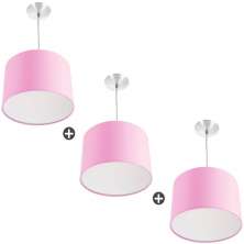 Kit 3 Lustres Cupula Pendente Dome 30x20cm Rosa