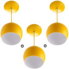 Kit 3 Lustres Pendente Bola Média Alumínio 23cm Amarelo