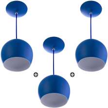 Kit 3 Lustres Pendente Bola Média Alumínio 23cm Azul