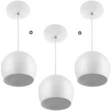 Kit 3 Lustres Pendente Bola Media De Alumínio 23cm Soquete E-27 Branco