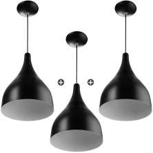 Kit 3 Lustres Pendente Gota Media De Alumínio 30cm Soquete E-27 Preto